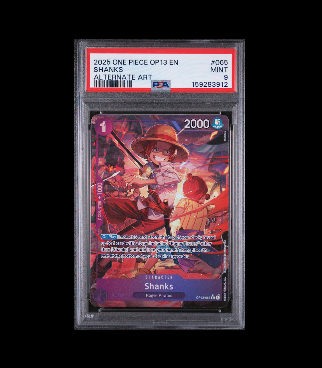 2025 One Piece OP13 EN Shanks Alternate Art Trading Card PSA 9