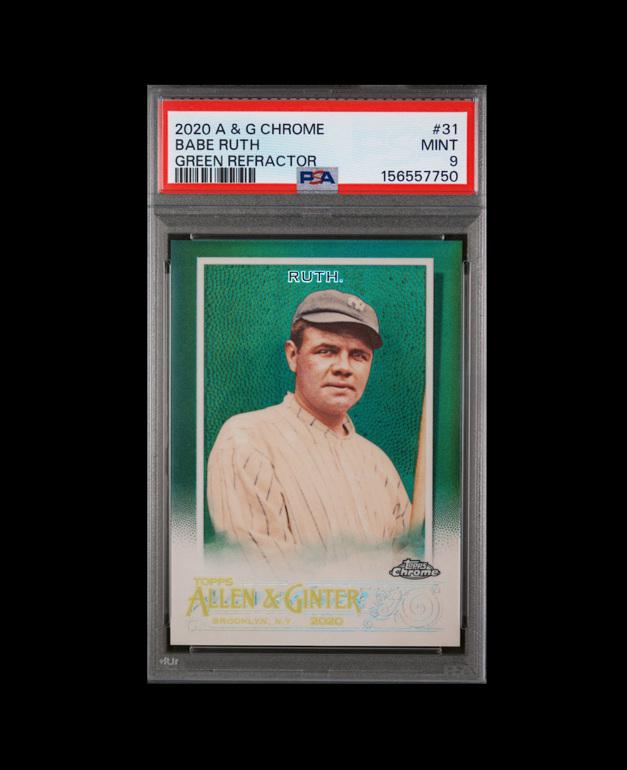 2020 Allen & Ginter Chrome Babe Ruth Green Refractor Card - PSA Mint 9